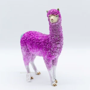 Hand Painted Glitter Pink Purple Standing Art Lama Decoration Display Decor Poly Resin Brass Animal Statue Resin Craft Supplies