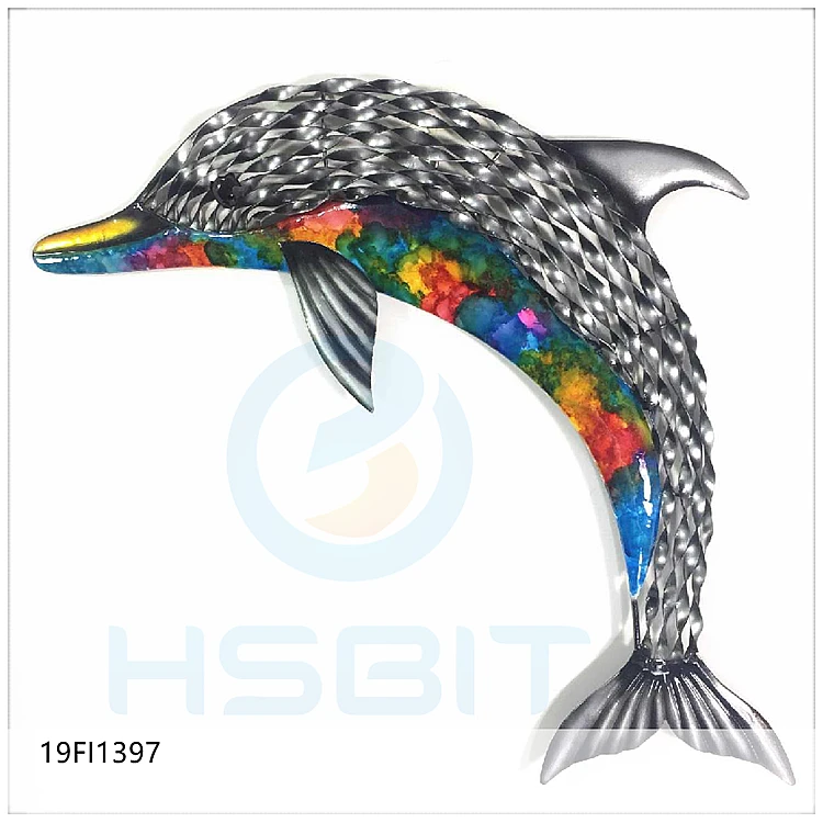 Handmade Gift Wrought Iron Hanging Dolphin Wall Metal Crafts Home Decoration