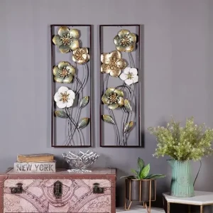 Handmade Metal Flowers Wall Art Decor Set of 2 Modern Hanging Metal Bedroom Wall Decorations for Home  Office  Dining Room