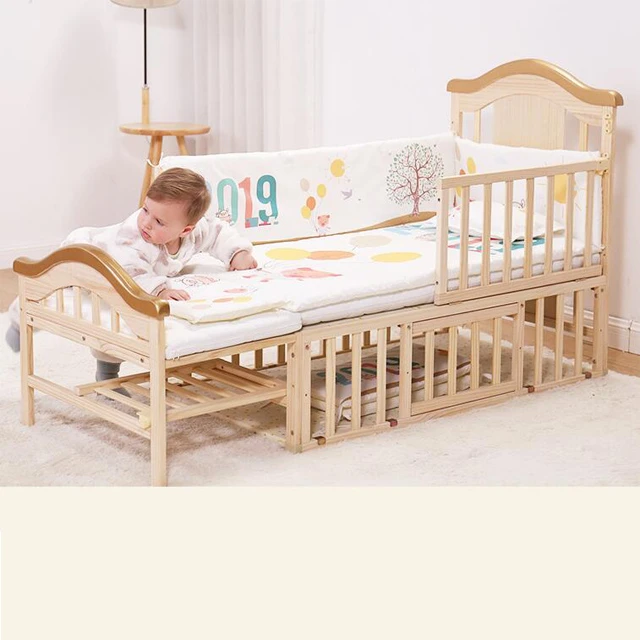Hardwood Made  Baby Crib And Raw Pine Material Baby Bed Swinging Crib