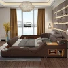 Hemp Fabric Soft Bed Frame Bedroom Furniture with Speaker Massage Sofa Storage Box Multifunction Bed