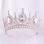 High-end luxury headdress earrings AB crystal rhinestone beauty pageant bride wedding headdress crown