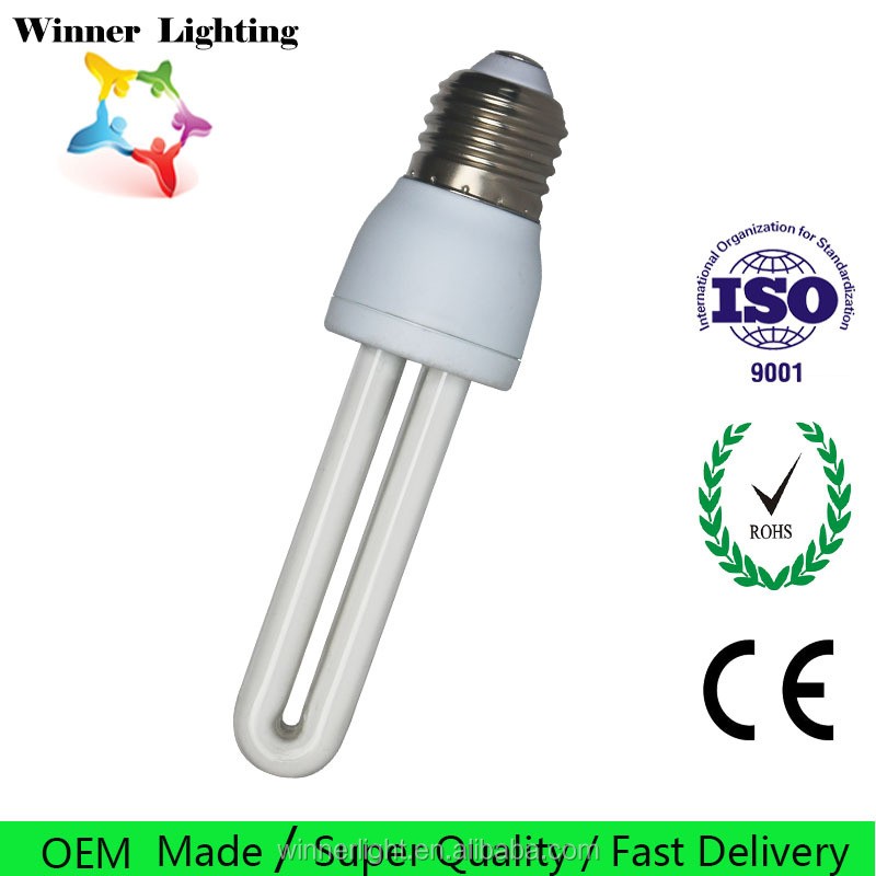 High Quality 2 U 15w 6000H Warm White Energy Saving Lamp Bulbs Compact Fluorescent Lamps