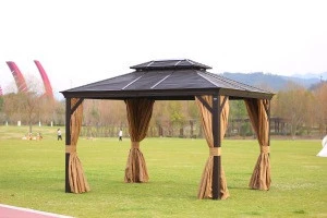 high quality 3*3m luxury  metal garden gazebo outdoor Hard roof top patio gazebo with mosquito net