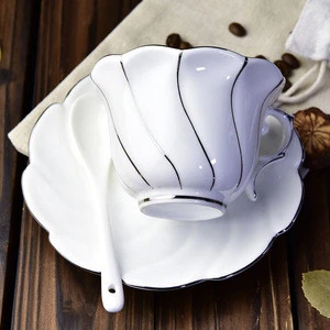 High Quality Ceramic Coffee Cup Set Porcelain Tea Cup Set with Saucer and Spoon Gold Rim Bone China Coffee Mug