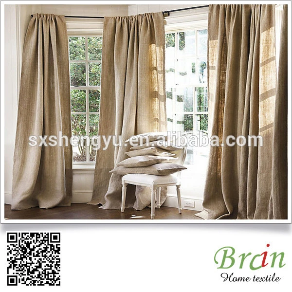 high quality living room decor chic windows treatment 100% jute burlap curtain fabric