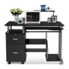 Home Office Desk Writing Desks Large Study Computer Table Workstation Black Glass Top w/Drawers