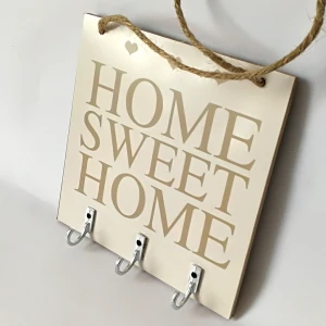 Home Sweet Home Rustic Wood Hanging Plaque Sign With Hooks