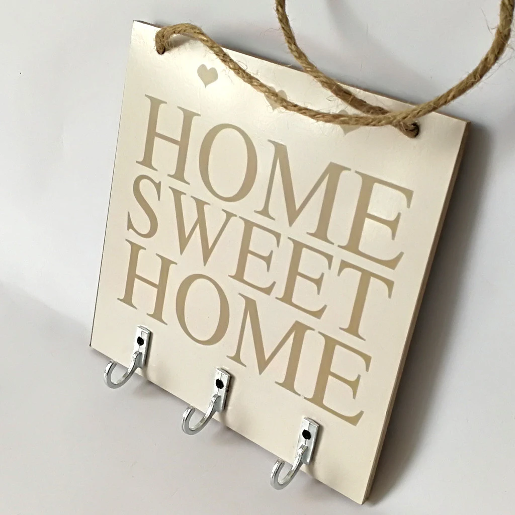 Buy Home Sweet Home Rustic Wood Hanging Plaque Sign With Hooks from ...