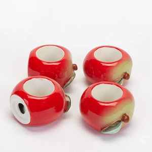 Hot Sale Apple Orchard Cotton Table Linens Set of 4 Hand Painted Ceramic Apple Napkin Ring Holder