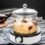 Hot sale Food-grade Heat Resistant Glass Cooking Pot Clear Glass Soup Pot With Lid For Stovetop Microwave Oven