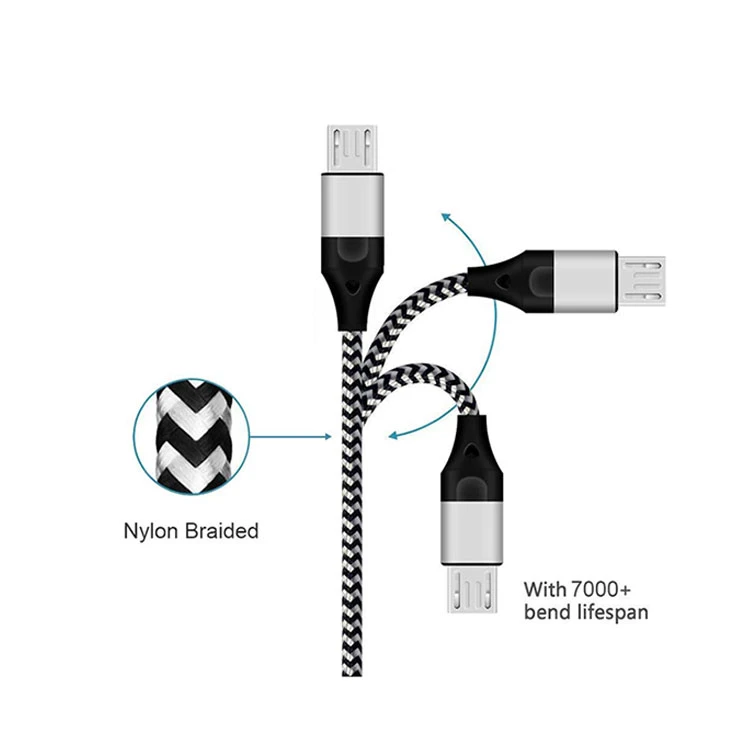 Hot selling high quality zinc alloy flat nylon braided 2.4A fast charging cable micro usb flat cable