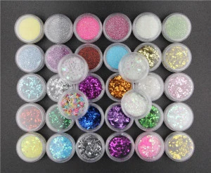 Imagnail wholesale 34 in 1 set Nail Glitter powder Shiny Hexagon Shape Powder Nail Glitter Dust Tips DIY Nail Art Decoration