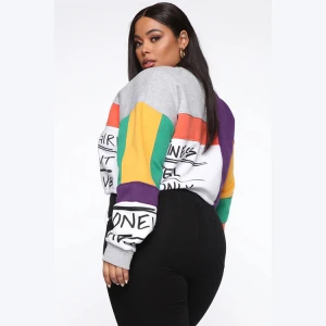 In Stock Loose Leisure Contrast Color Plus Size Women Sweatshirts Long Sleeve Cropped Tops Fall Sweat Shirt
