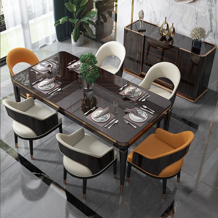 Italian luxury furniture solid wood dinning room dining table set with 6 chairs dining table