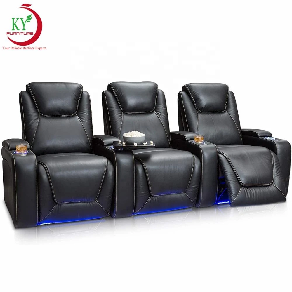 JKY Furniture Modern Luxury Leather VIP Cinema Electric Theater Recliner Chair with Cup Holder and Swivel Tray Table