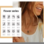 JUJIE Gold Plated Stainless Steel Engraved 12 Month Plant Necklace Daisy Rose Birth Flowers Rectangle Pendant Necklace For Mothe