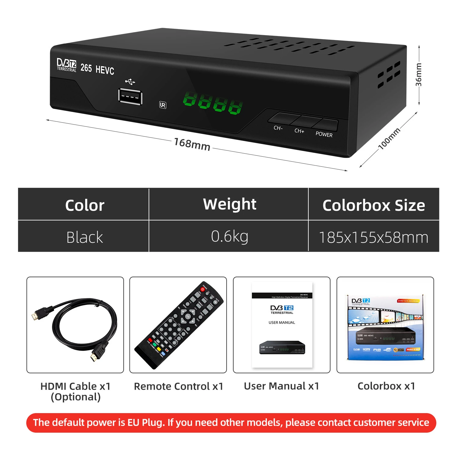 Junuo Digital TV Tuner for HEVC H.265 DVB-T2 FTA TV Receiver with Ethernet for Italy