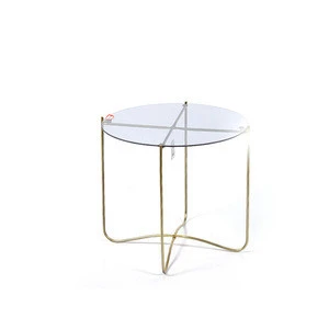 K&amp;B wholesale home furniture living room transparent glass top gold metal leg design round coffee table