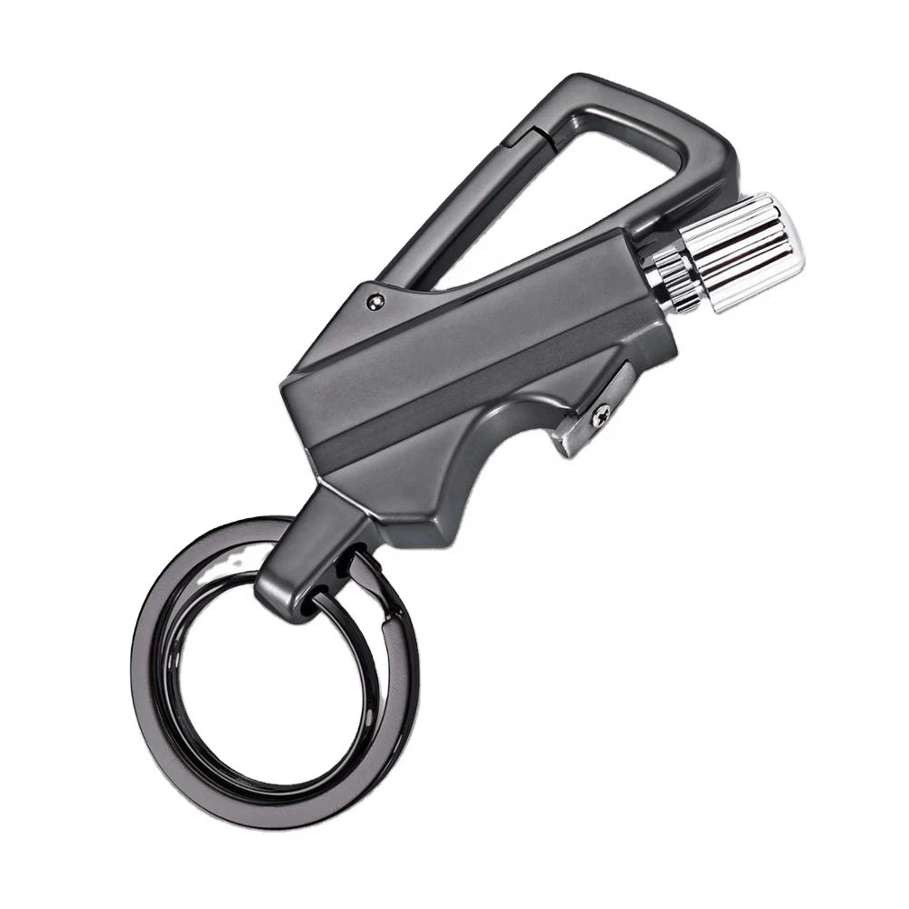 Keychain Multitool with Flint Metal Matchstick Fire Starter Bottle Opener Mountaineering Buckle Mini Flashlight,Car Key Rings, K