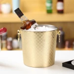 KLP MGolden 5L ice bucket with handle, stainless steel bucket, metal degree gold round ice bucket