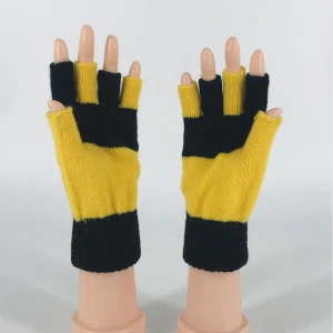 Knitted Gloves in Black and Yellow color matching Half Finger mittens Customizable in Adult And Children Size