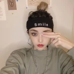Korean Version Net Red Knitting Elastic Pure Color Hair Band Leisure Sports Wide Brim Headcover Wash Face Letter Smile Hairband