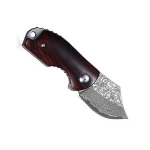 Kubey Damascus Steel Blade Utility Folding Pocket Knife with Sandal Wood Handle, Thumb Stud and Liner Lock