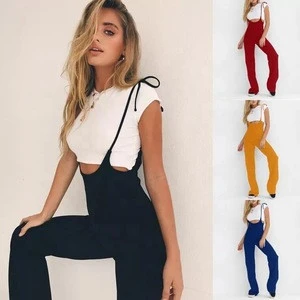Ladies Black High Waist Wide Leg Pants Casual Lace Up Overalls Women Pant  Fashion Flare Trousers