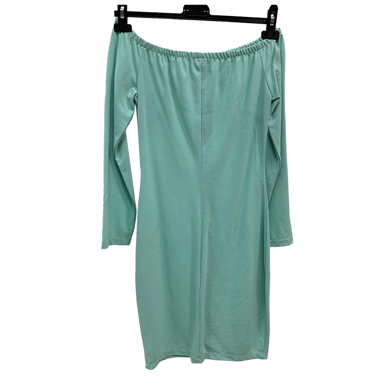 Ladies Off-Shoulder Apparel in Stock Women Shirts with Button Green Women&#x27;s Plain Long Sleeve Dress