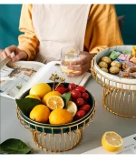 Light luxury iron frame fruit plate, Living Room Coffee Table Snacks Candy Ceramic Plate Hotel Dessert cake plate, fruit plate