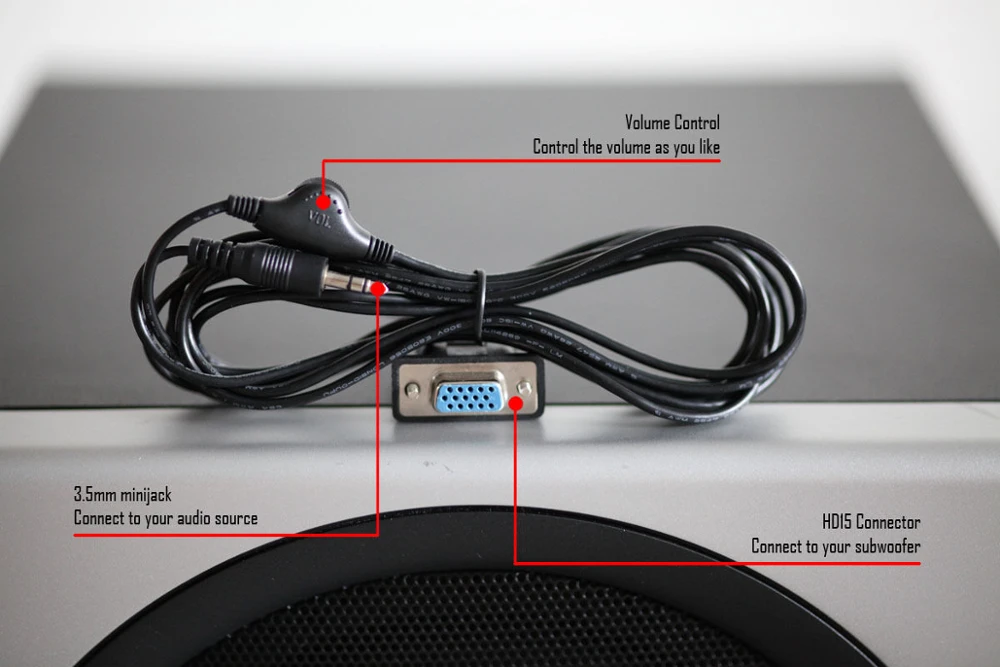 Logitech Z 2300 z-2300 Subwoofer Control Pod Bypass Cable with volume control