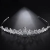 LUOTEEMI Luxury Princess Queen Pageant Clear CZ Flower Headband for Bridal Crystal Tiara Crowns Wedding Hair Accessories