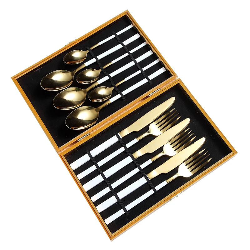 luxury 12pcs 18/10 gold cutlery set box stainless steel fork spoon and knife set