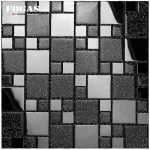 luxury black crystal tiles glass mosaic wall mix metal for living room