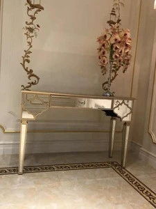 Luxury golden painted mirrored dresser with drawers