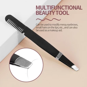 MAANGE Factory direct eyebrow tweezers makeup tool stainless steel eyebrow pliers comes with eyebrow comb