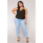 Manufacturer Customized Blue Casual Slim Large Size High Waist Ladies Women Denim Jeans