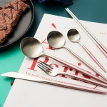 Matte gold  Handle  Stainless Steel flatware Sets  Including Forks Spoons Knives, Camping Silverware Travel Utensils