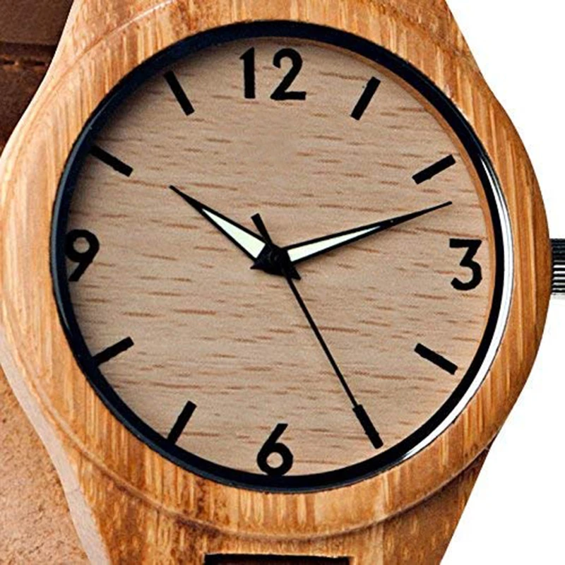 Mens Bamboo Wooden Watch with Genuine Brown Leather Strap Quartz Analog  Watches with Quality Miyota Movement