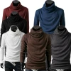 Mens T-Shirt Autumn Winter High Collar Turtle Neck Pullover Solid Casual Male Tee Long Sleeve Tops