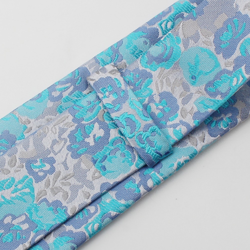 Men`s Ties Blue Flower Silk Jacquard Tie Hanky Cufflinks Set Men&#x27;s Business Gift Ties For Men