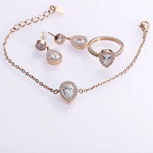 Minimalist Gold Plated Water Drop Teardrop Pendant Stainless Steel Jewelry Sets Tear Drop Link Chain Necklace Jewelry
