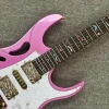 MINYU OEM 7v Electric Guitar with Pink Body Gold Bridge HSH Pickups Customizable Ebony Fingerboard, Fast Ship