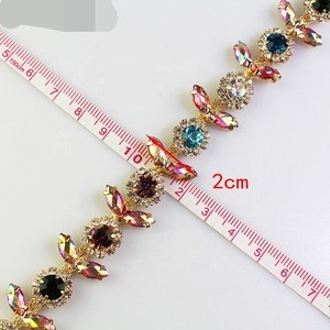 Mixed color AB color rhinestone trim flower crystal metal chain women clothing decorative shoes Accessories