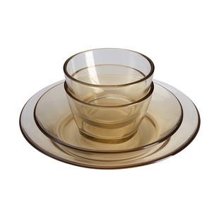 Modern and fashion style amber clear glass dinnerware set breakfast set