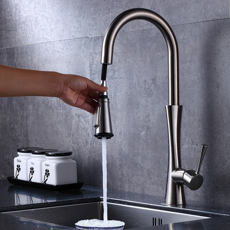 Modern Bronze Long Neck Flexible Hose Single Handle Upc Kitchen Faucet