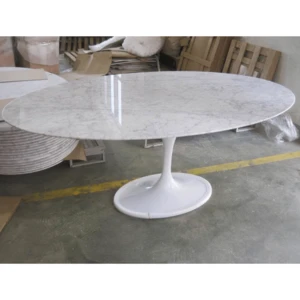 Modern tulip dining table Carrara marble and Calacatte white aluminium base oval table