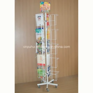 Movable Floor Standing Iron Wire Pocket Holder Card Spinner Rack Display (PHY255)