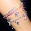 N74001 Trendz Hot New Selling Custom Charm Ankle Bracelet Foot Jewelry Gold Diamond Tennis Butterfly Anklet for Women